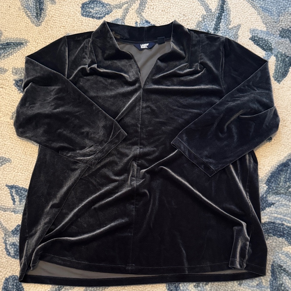 Lands' End Elegant Navy Velvet Blouse